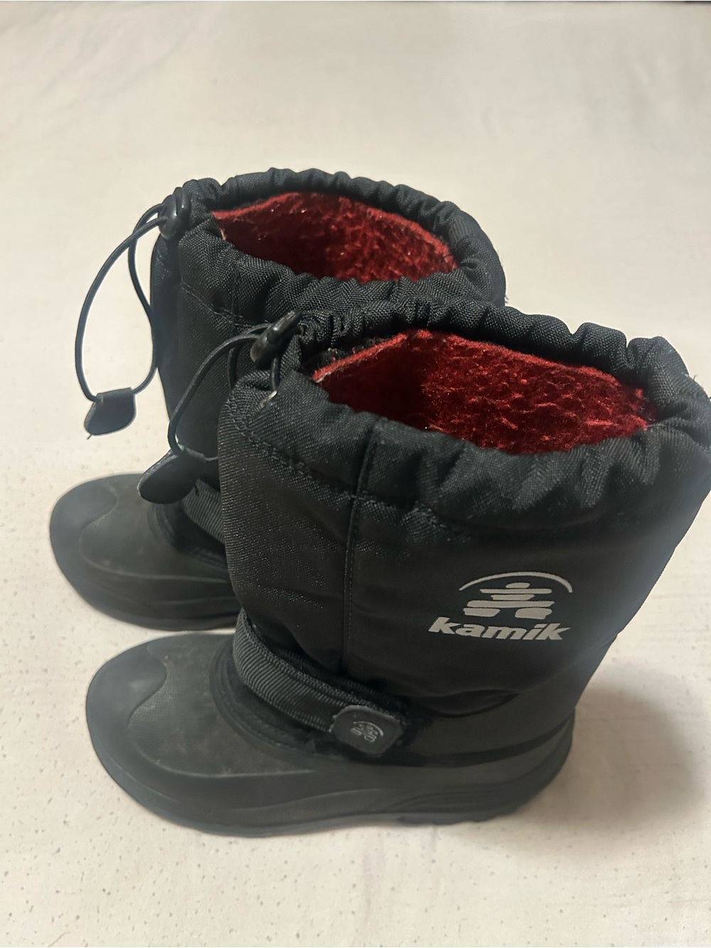 Kamik Black Kids Winter Boots with Red Fleece Interior
